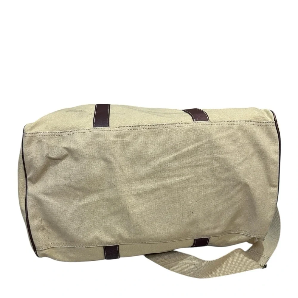 Vintage 1955 Disney Tan Canvas Duffel Bag with Leather Trim and shoulder strap